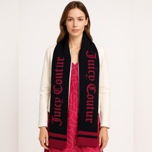 Juicy Couture Black & Burgundy Logo Knit Scarf NWT